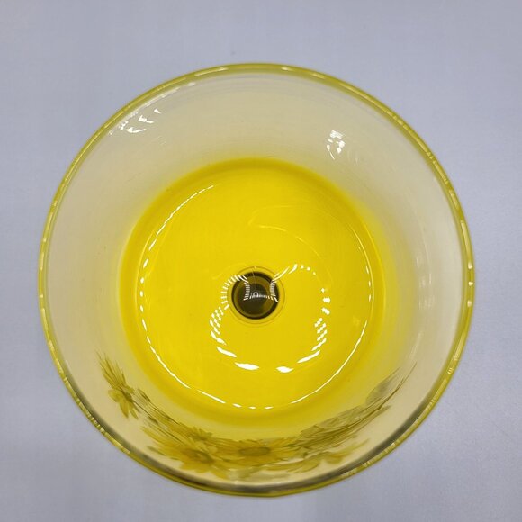 Vintage MCM Footed Glass Vanity Jar with Lid Yellow Floral Sunflower Home Decor - Picture 10 of 12